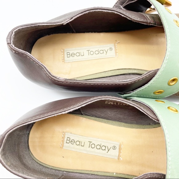 Beau Today Plaid Belt Square Toe Flat Loafers Brown Green Size 37 - Picture 9 of 11